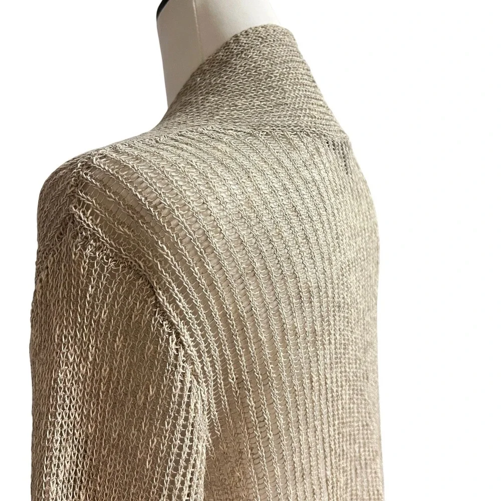 EILEEN FISHER Linen Cotton Blend Knit Open Front Cardigan‎ Sweater Women M Beige